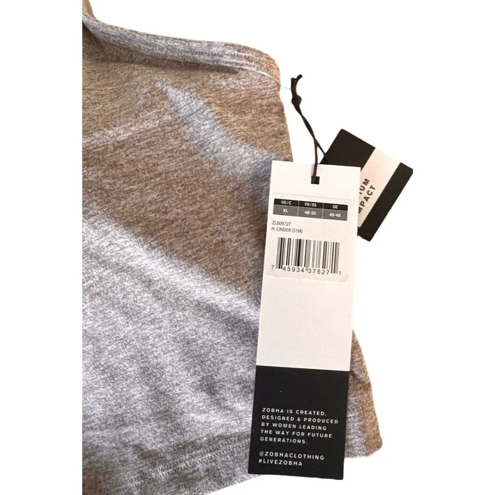 Zobha Women's Medium Impact Padded Sports Bra Cross Back Size XL Heather Cinder